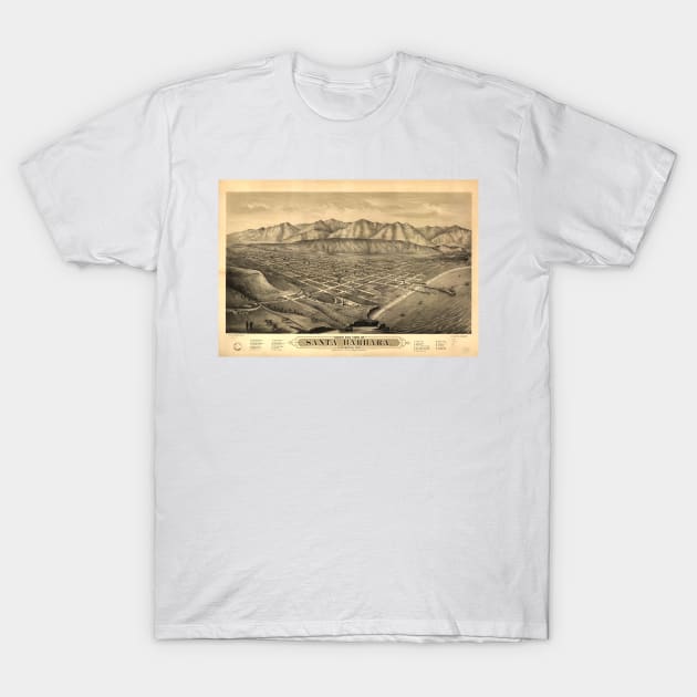 Vintage Pictorial Map of Santa Barbara CA (1877) T-Shirt by Bravuramedia